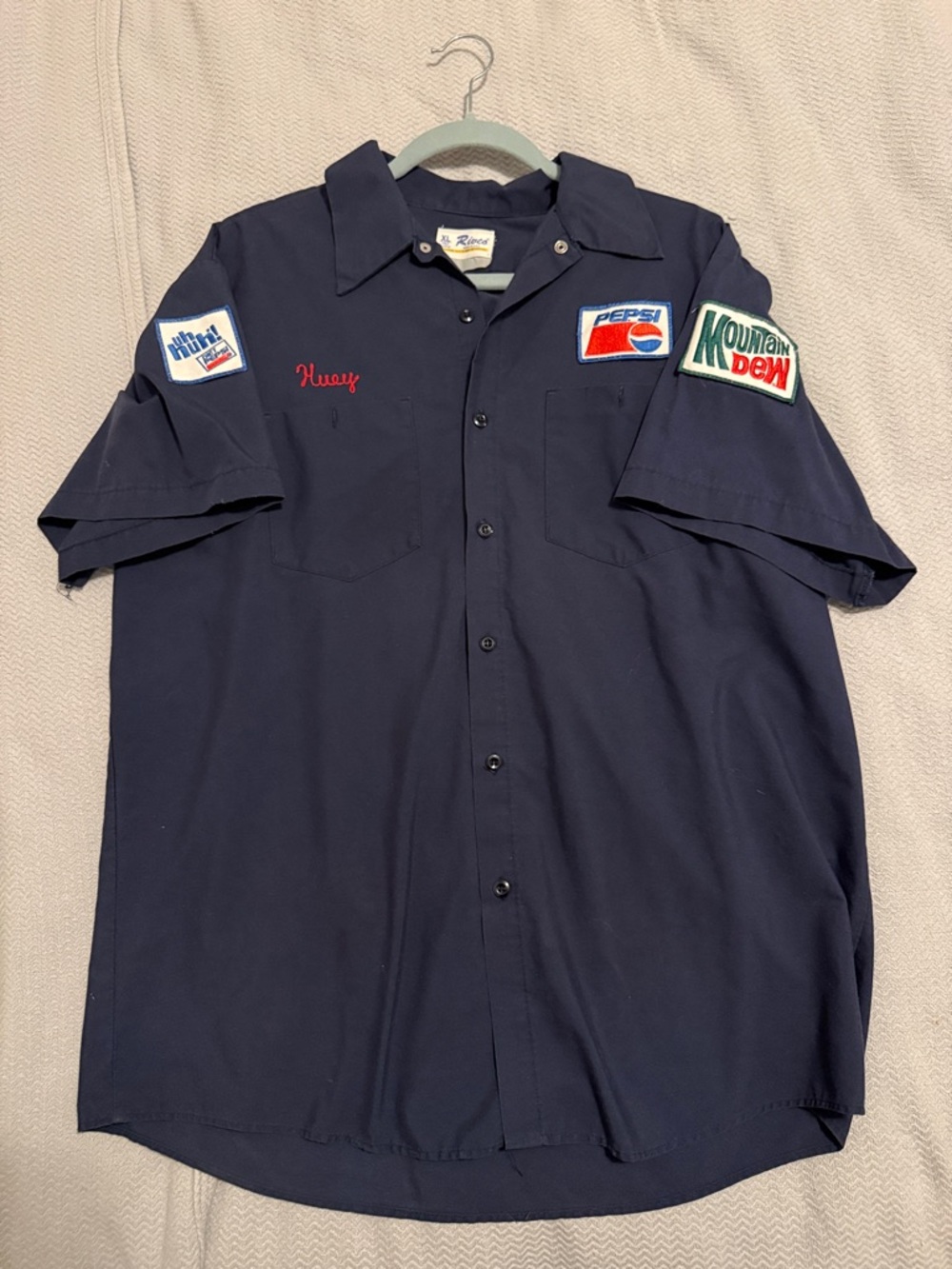 Men's Rivco Vintage Navy Short-Sleeve Work Shirt with Branded Pepsi Patches